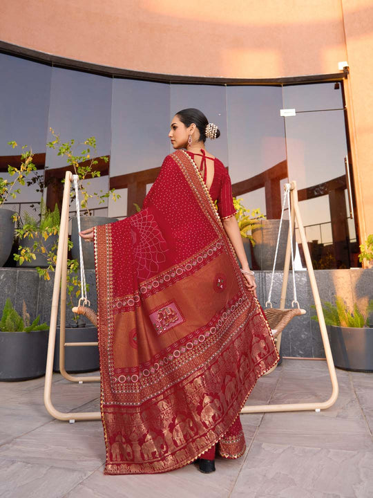 Red Silk Saree With Blouse Piece