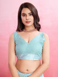 Sky Blue Silk Georgette Festive Wear Saree With Blouse Piece