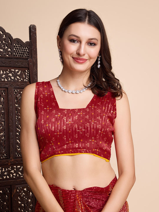 Mustard Weightless Poly Chiffon Saree With Blouse Piece