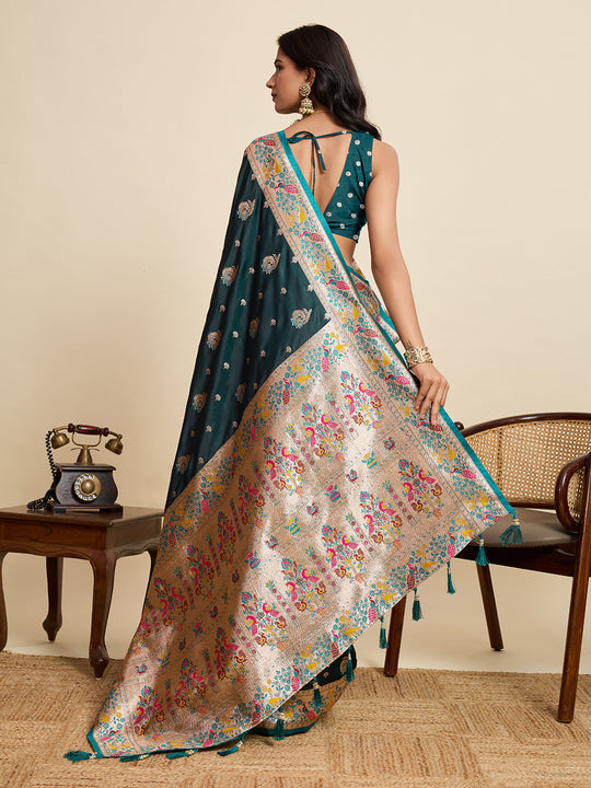 Green Soft Silk Sarees Premium Two Tone Satin Fabric With Unique Pathani Designs Saree With Blouse Piece