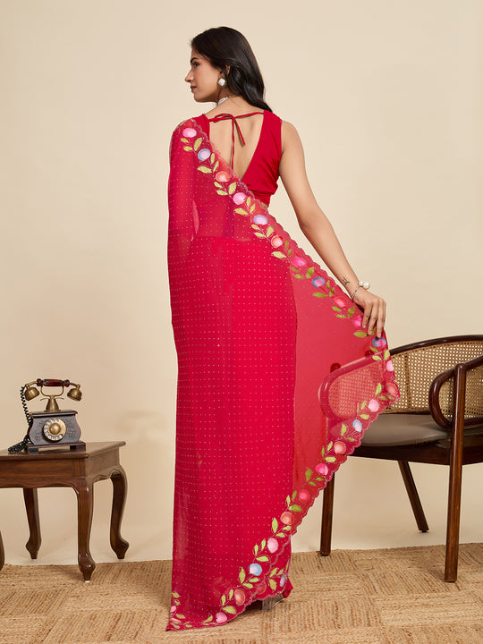 Red Georgette Soft Silk Saree With Blouse Piece