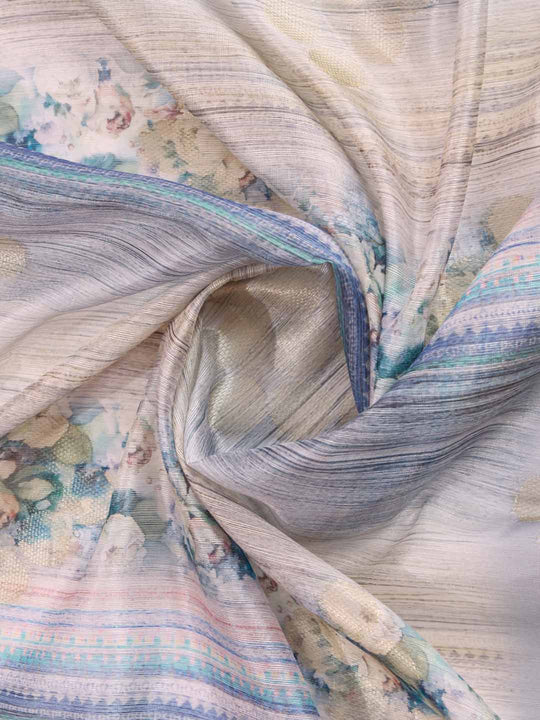 Grey Cotton Banarasi Woven Rich Pallu Printed Saree With Blouse Piece