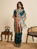 Green Soft Silk Sarees Premium Two Tone Satin Fabric With Unique Pathani Designs Saree With Blouse Piece