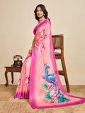 Baby Pink Chinon Saree All Over Single Colour Printed Saree With Blouse Piece