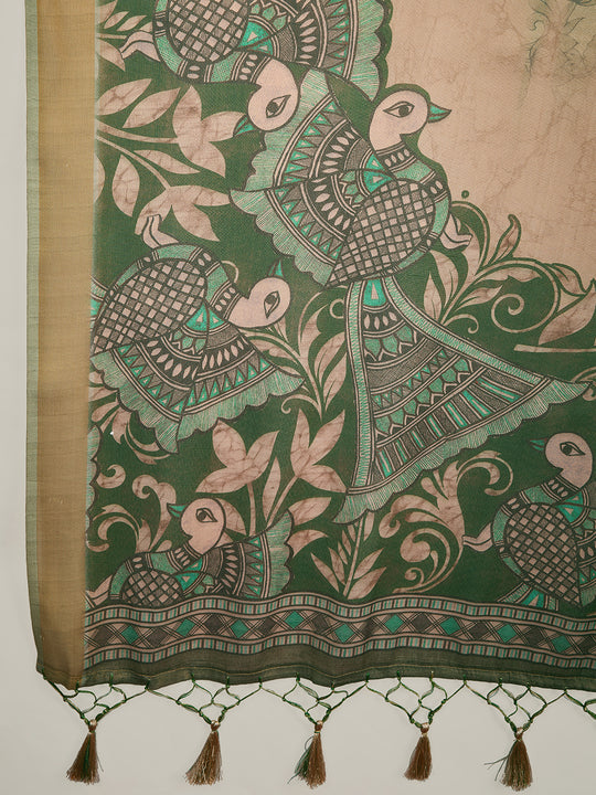 Green Poly Silk Festival Saree With Blouse Piece