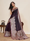 Maroon Pure Satin Silk Gala Border Concept Weaved With Jari And Minakari Rich Pallu Saree With Blouse Piece
