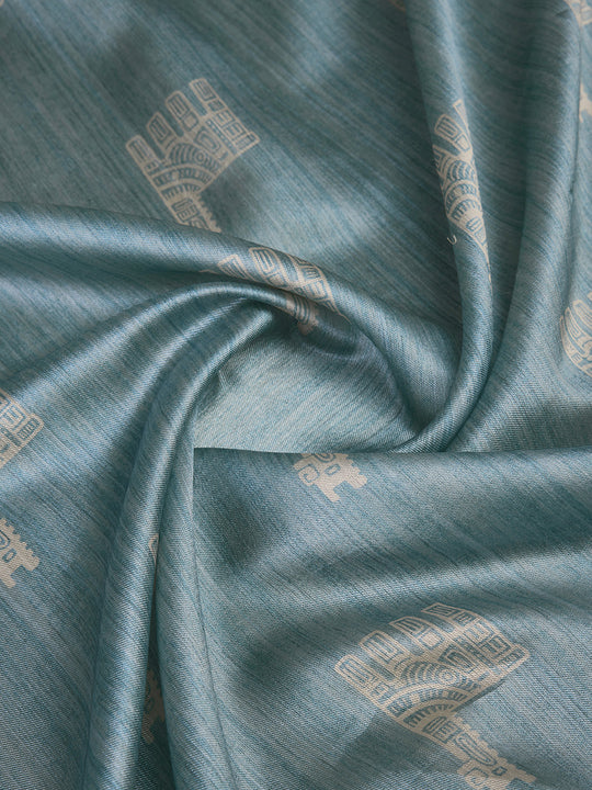Turquoise Blue Silk Blend Saree With Blouse Piece