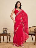 Red Georgette Soft Silk Saree With Blouse Piece