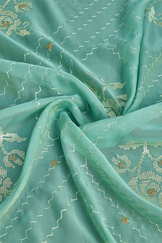 Teal Silk  Ethnic Motifs Saree