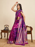 Violet Pure Jacquard Fabrics With Sona Chandi Pure Zari Work Saree With Blouse Piece