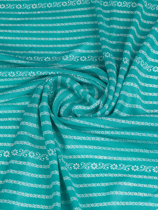 Teal Poly Georgette Saree With Blouse Piece