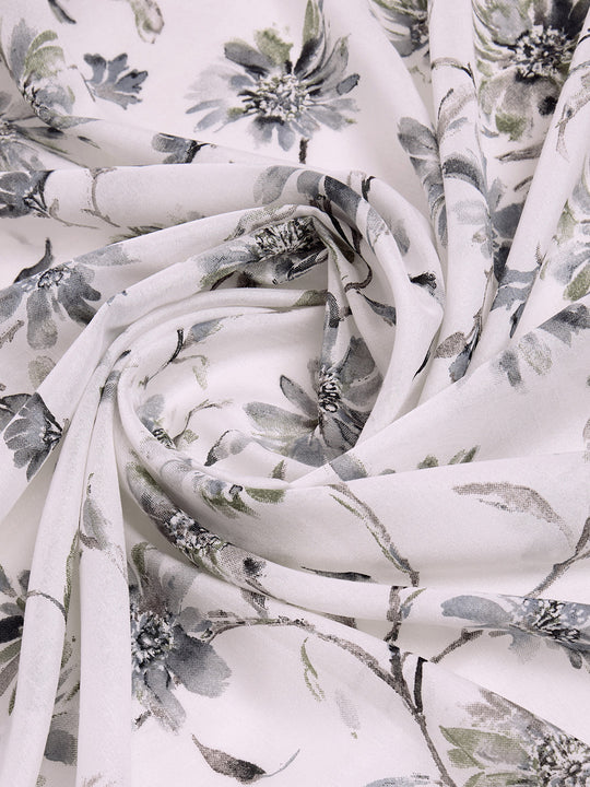 White & Black Dola Silk Saree With Blouse Piece