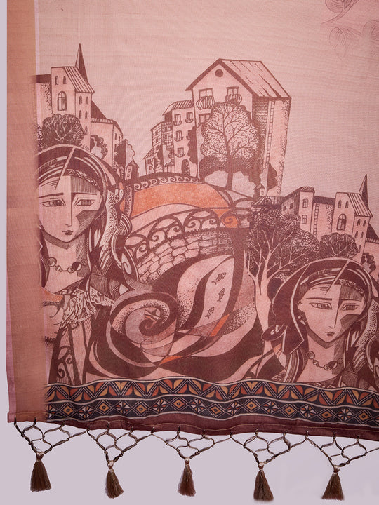 Peach Poly Silk Festival Saree With Blouse Piece