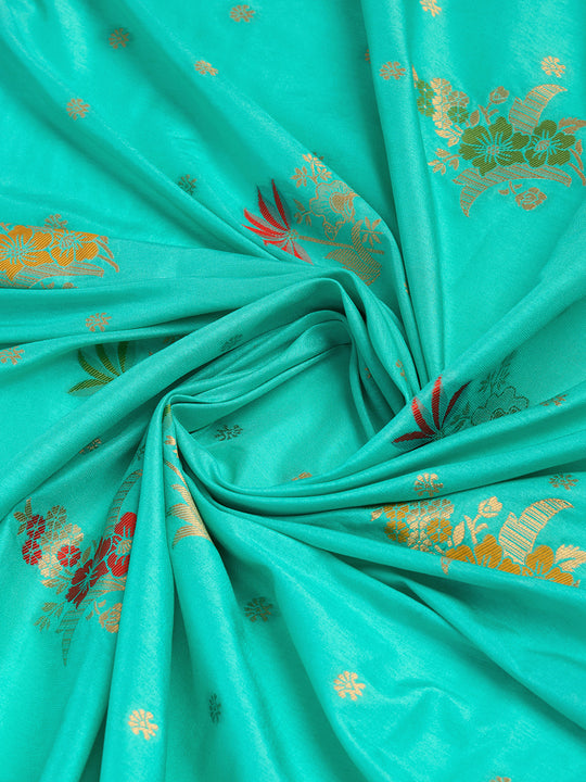 Teal Pure Silk Saree With Blouse Piece