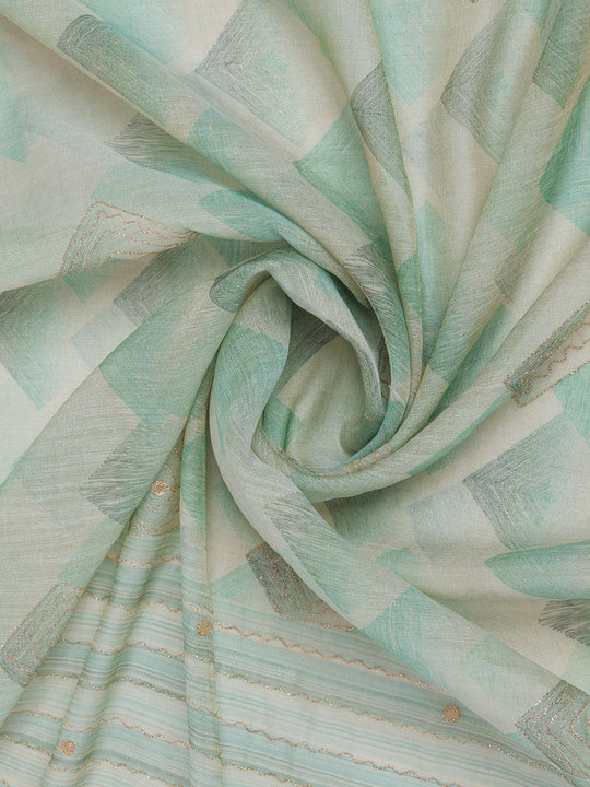 Green Tissue Linen Blend Saree With Blouse Piece