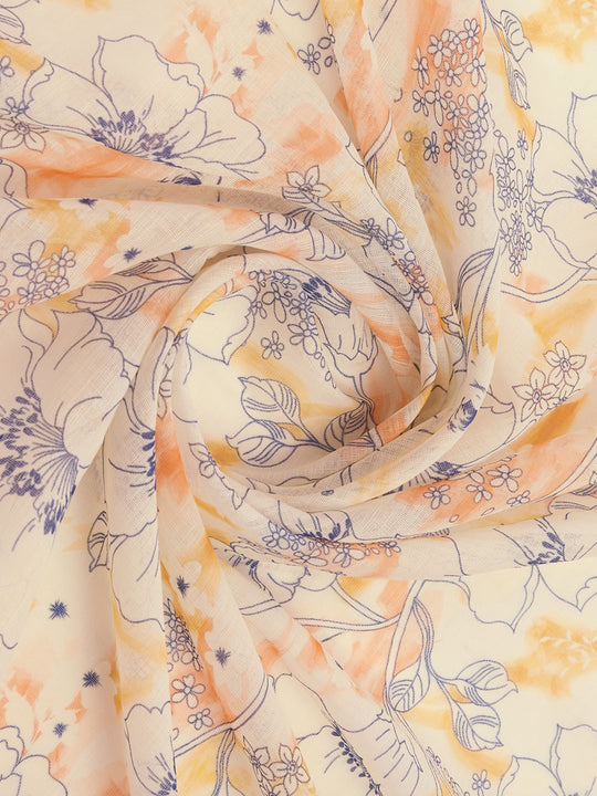 Beige  Linen Blend Saree With Blouse Piece