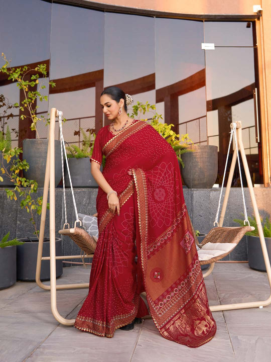 Red Silk Saree With Blouse Piece