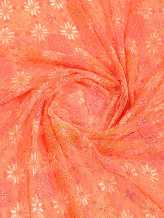 Orange Pure Chiffon Viscose Border Block Printed Saree With Blouse Piece