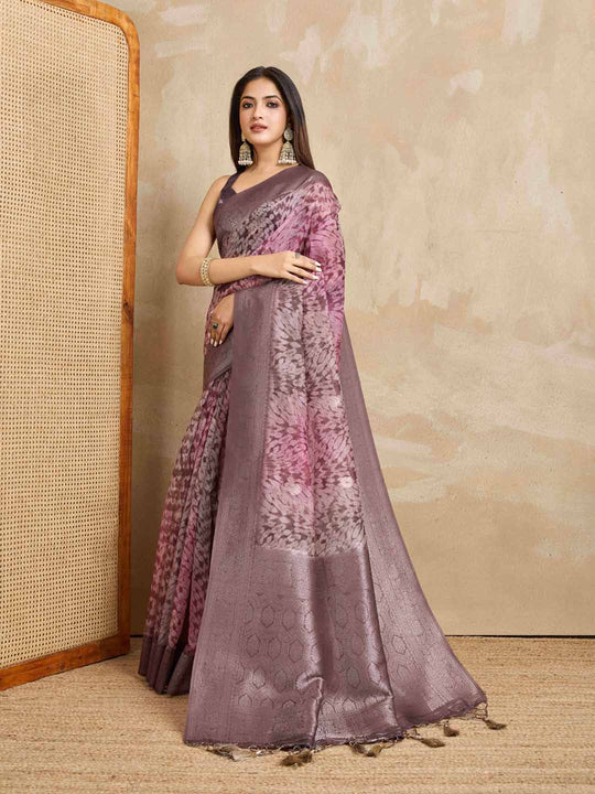 Maroon Pure Cotton Tie And Dye Printed Banarasi Rich Pallu Saree With Zari Tassels Saree With Blouse Piece