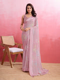 Purple Silk Georgette Festive Wear Saree With Blouse Piece