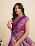 Violet Pure Jacquard Fabrics With Sona Chandi Pure Zari Work Saree With Blouse Piece