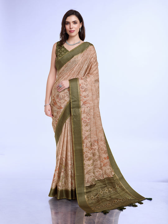 Peach Poly Silk Daily Wear Saree With Blouse Piece