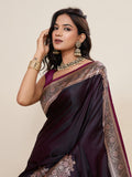 Maroon Pure Satin Silk Gala Border Concept Weaved With Jari And Minakari Rich Pallu Saree With Blouse Piece