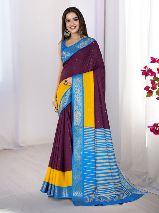 Pure Silk Woven Zari Saree With Jacquard Border And Blouse Piece