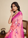Baby Pink Chinon Saree All Over Single Colour Printed Saree With Blouse Piece