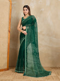 Pure Chiffon Bandhani Printed Saree With Viscose Woven Border And Blouse Piece