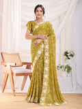 Yellow Poly Georgette Festive Wear Saree With Blouse Piece