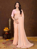 Orange Crepe Georgette Gold Foil Embellished Printed Saree With Blouse Piece