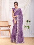 Purple Poly Georgette Festive Wear Saree With Blouse Piece