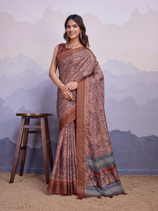 Maroon Poly Silk Festival Saree With Blouse Piece
