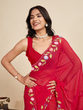 Red Georgette Soft Silk Saree With Blouse Piece