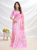 Pink Handloom Silk Festive Wear Saree With Blouse Piece