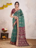 Teal Poly Crepe Festive Wear Saree With Blouse Piece