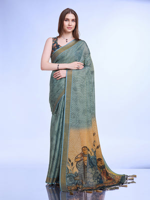 Sea Green Poly Silk Festival Saree With Blouse Piece