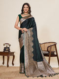Green Pure Satin Silk Gala Border Concept Weaved With Jari And Minakari Rich Pallu Saree With Blouse Piece