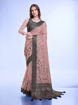 Pink Poly Silk Daily Wear Saree With Blouse Piece