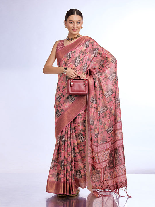 Pink Tissue Saree With Blouse Piece