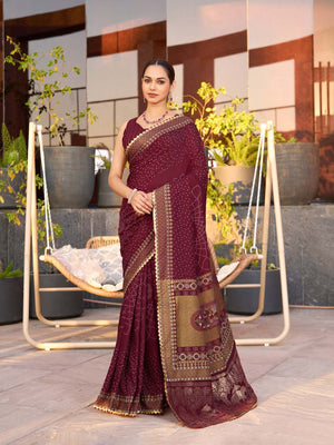 Maroon Silk Saree With Blouse Piece