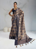 Poly Silk Woven Floral Digital Printed Saree With Woven Jacquard Border And Fancy Tassels