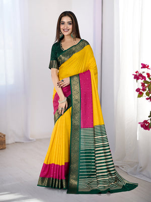 Pure Silk Woven Zari Saree With Jacquard Border And Blouse Piece