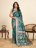 Teal Green Soft Silk Sarees Premium Two Tone Satin Fabric With Unique Designs Saree With Blouse Piece