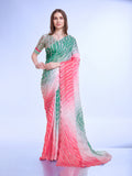 Green Poly Chiffon Festival Saree With Blouse Piece