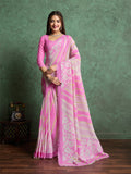 Poly Chiffon Leheriya Printed Saree With A Floral Touch And Swaroski Work With Scalloping
