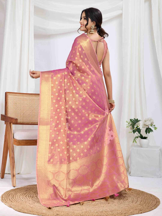 Pink Pure Tissue Silk Banarasi Saree With Brocade Blouse Piece