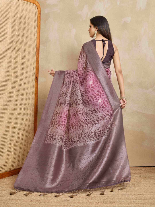 Maroon Pure Cotton Tie And Dye Printed Banarasi Rich Pallu Saree With Zari Tassels Saree With Blouse Piece