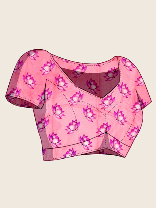 Baby Pink Chinon Saree All Over Single Colour Printed Saree With Blouse Piece